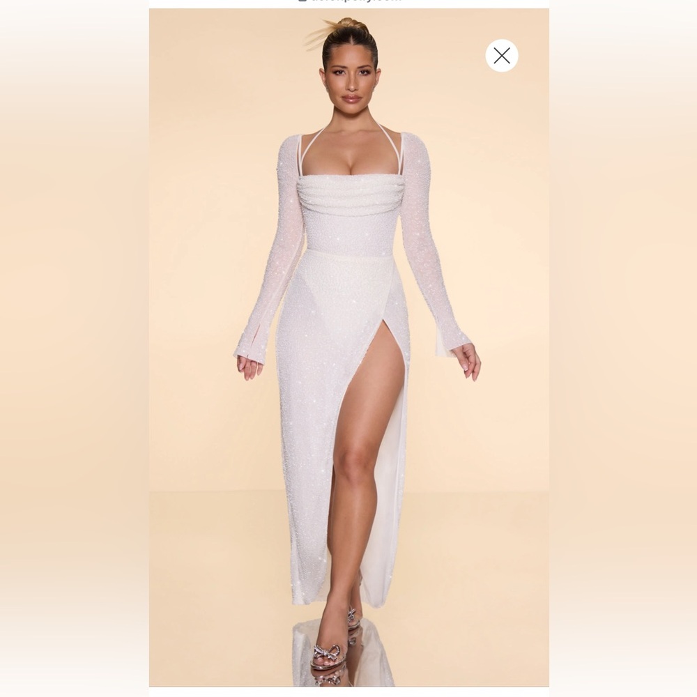 CHAMPEL
Embellished Cowl Neck Maxi Dress in Ivory